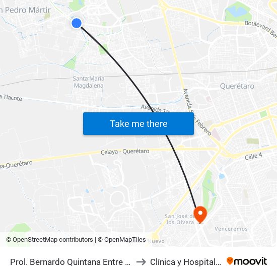 Prol. Bernardo Quintana Entre Pinos Y Berenice to Clínica y Hospital El Carmen map