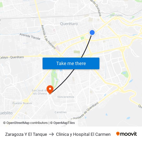 Zaragoza Y El Tanque to Clínica y Hospital El Carmen map