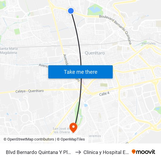 Blvd Bernardo Quintana Y Playa Condesa to Clínica y Hospital El Carmen map