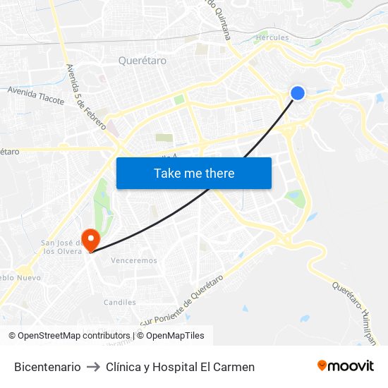 Bicentenario to Clínica y Hospital El Carmen map