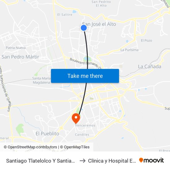 Santiago Tlatelolco Y Santiago Del Oeste to Clínica y Hospital El Carmen map
