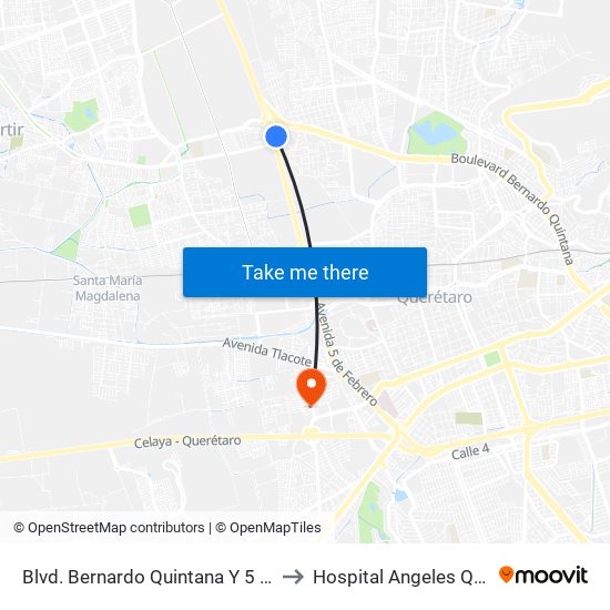 Blvd. Bernardo Quintana Y 5 De Febrero to Hospital Angeles Querétaro map