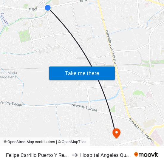 Felipe Carrillo Puerto Y Revolución to Hospital Angeles Querétaro map