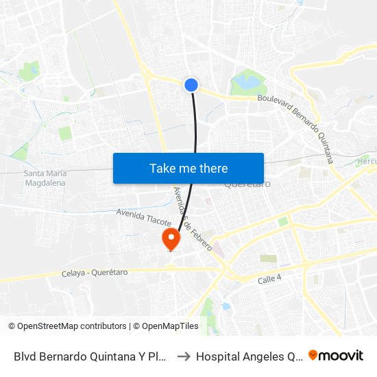 Blvd Bernardo Quintana Y Playa Condesa to Hospital Angeles Querétaro map