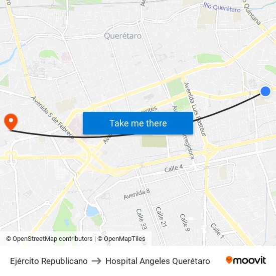 Ejército Republicano to Hospital Angeles Querétaro map