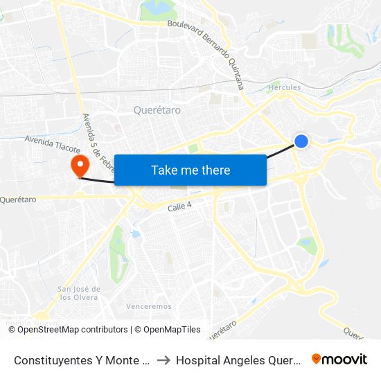 Constituyentes Y Monte Sinai to Hospital Angeles Querétaro map