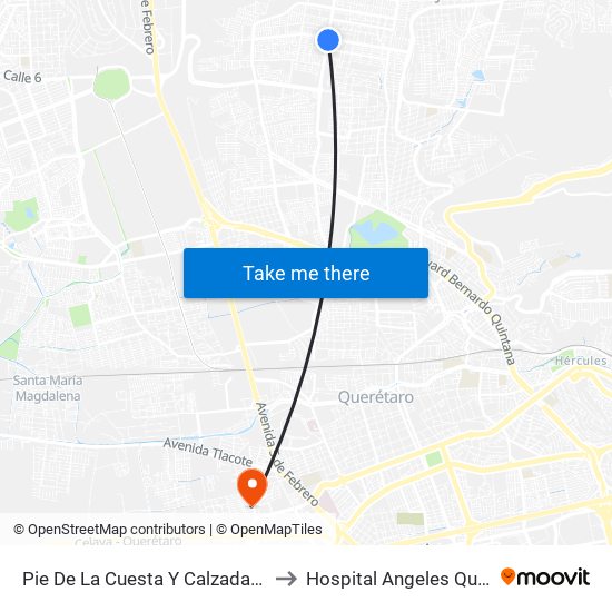 Pie De La Cuesta Y Calzada De Belen to Hospital Angeles Querétaro map