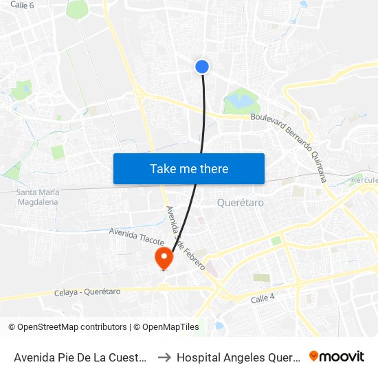 Avenida Pie De La Cuesta, 886 to Hospital Angeles Querétaro map