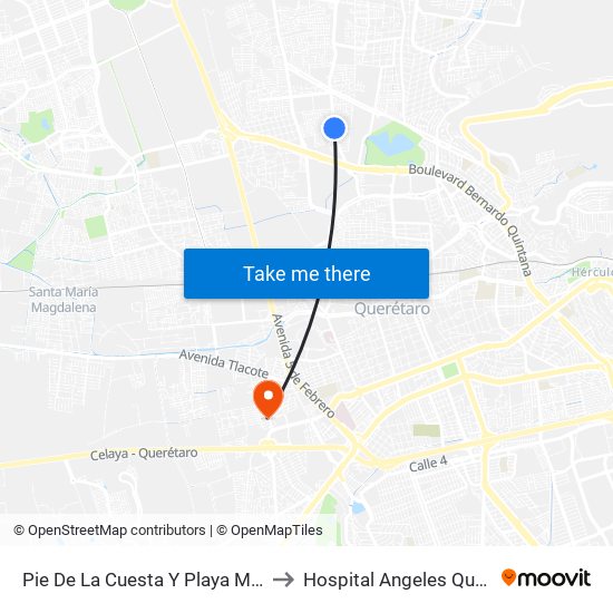 Pie De La Cuesta Y Playa Mocambo to Hospital Angeles Querétaro map
