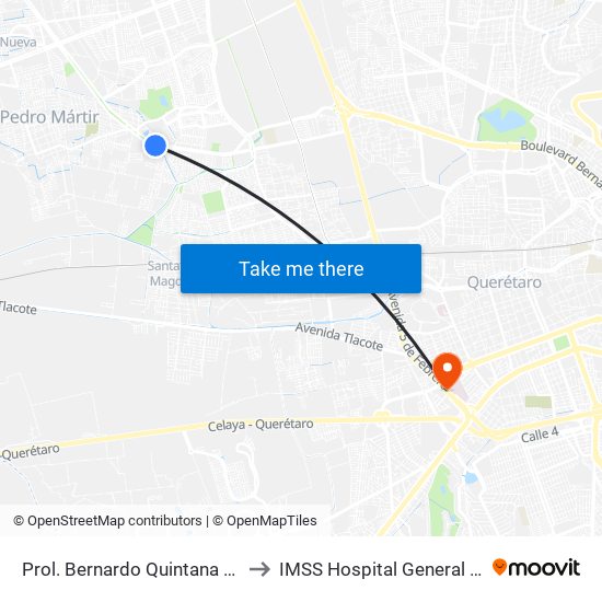 Prol. Bernardo Quintana Entre Pinos Y Berenice to IMSS Hospital General Regional 1 Querétaro map