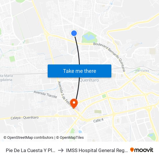 Pie De La Cuesta Y Playa Mocambo to IMSS Hospital General Regional 1 Querétaro map