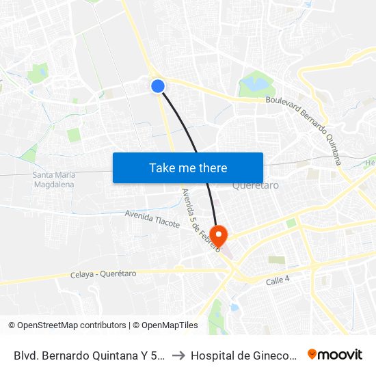 Blvd. Bernardo Quintana Y 5 De Febrero to Hospital de Ginecobstetricia map