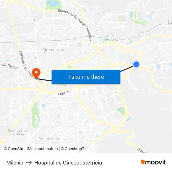 Milenio to Hospital de Ginecobstetricia map