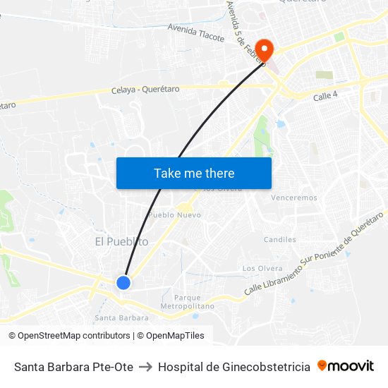 Santa Barbara Pte-Ote to Hospital de Ginecobstetricia map