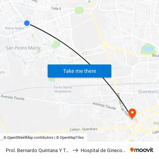 Prol. Bernardo Quintana Y Tarahumaras to Hospital de Ginecobstetricia map