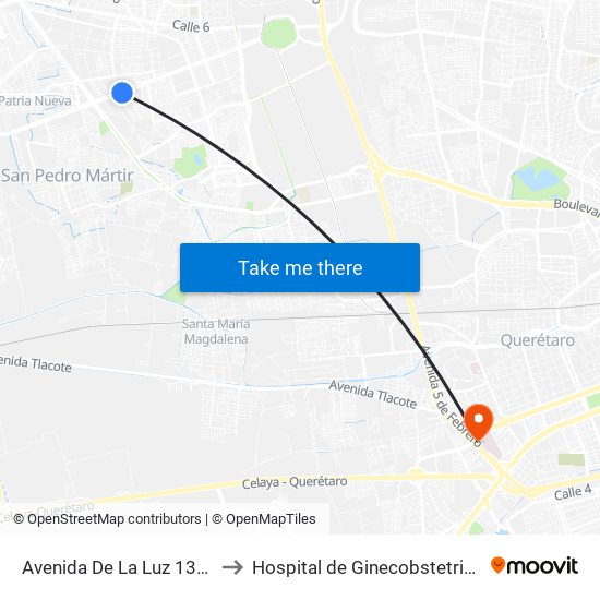 Avenida De La Luz 1323 to Hospital de Ginecobstetricia map