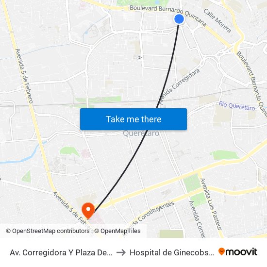Av. Corregidora Y Plaza Del Parque to Hospital de Ginecobstetricia map