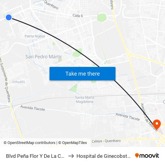 Blvd Peña Flor Y De La Cantera to Hospital de Ginecobstetricia map