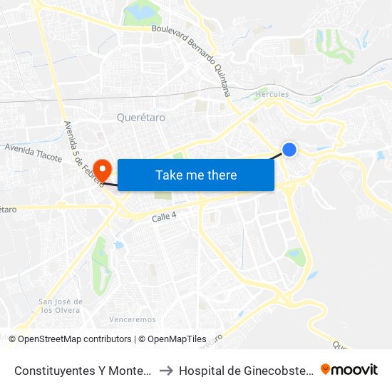 Constituyentes Y Monte Sinai to Hospital de Ginecobstetricia map