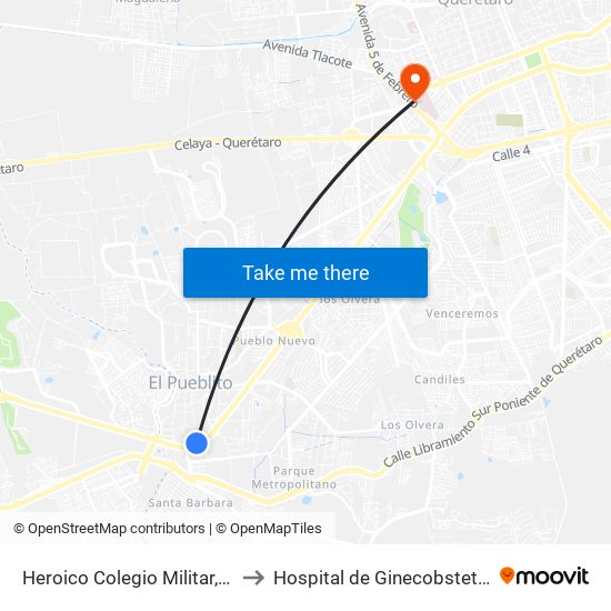 Heroico Colegio Militar, 86b to Hospital de Ginecobstetricia map