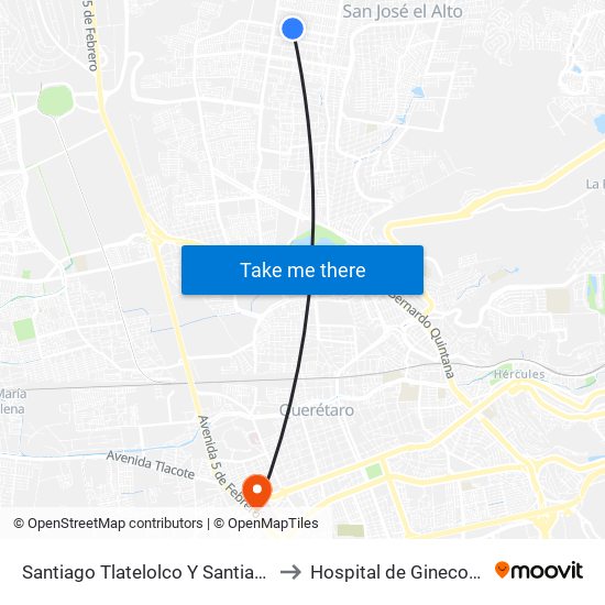 Santiago Tlatelolco Y Santiago Del Oeste to Hospital de Ginecobstetricia map