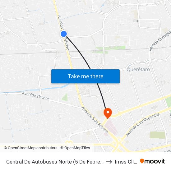 Central De Autobuses Norte (5 De Febrero Y Epigmenio González) to Imss Clínica 13 map