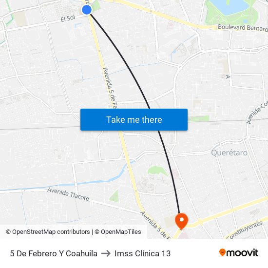 5 De Febrero Y Coahuila to Imss Clínica 13 map