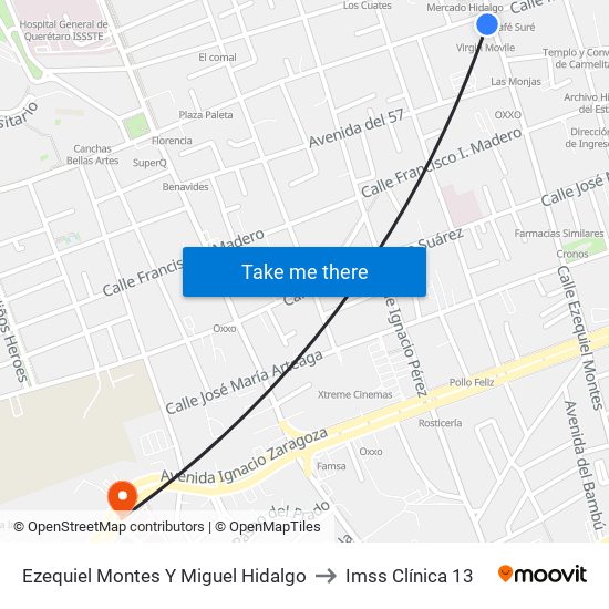 Ezequiel Montes Y Miguel Hidalgo to Imss Clínica 13 map