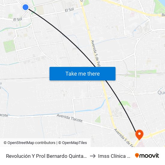 Revolución Y Prol Bernardo Quintana to Imss Clínica 13 map