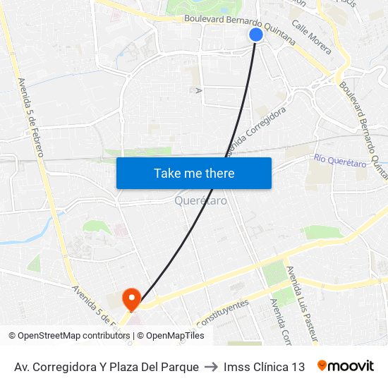 Av. Corregidora Y Plaza Del Parque to Imss Clínica 13 map