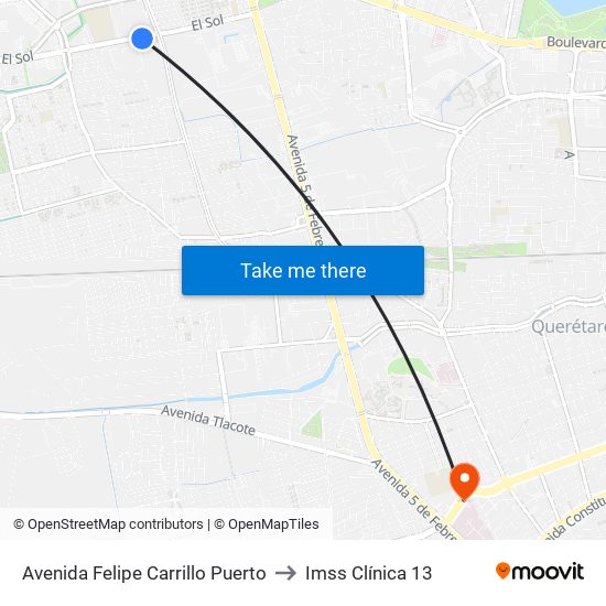 Avenida Felipe Carrillo Puerto to Imss Clínica 13 map