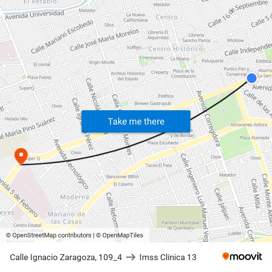 Calle Ignacio Zaragoza, 109_4 to Imss Clínica 13 map