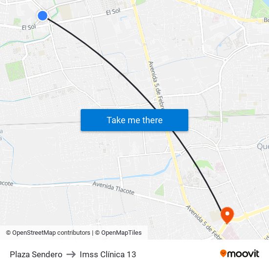 Plaza Sendero to Imss Clínica 13 map