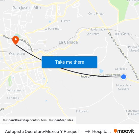 Autopista Queretaro-Mexico Y Parque Industrial El Marques to Hospital EBOR map