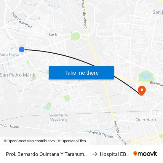 Prol. Bernardo Quintana Y Tarahumaras to Hospital EBOR map