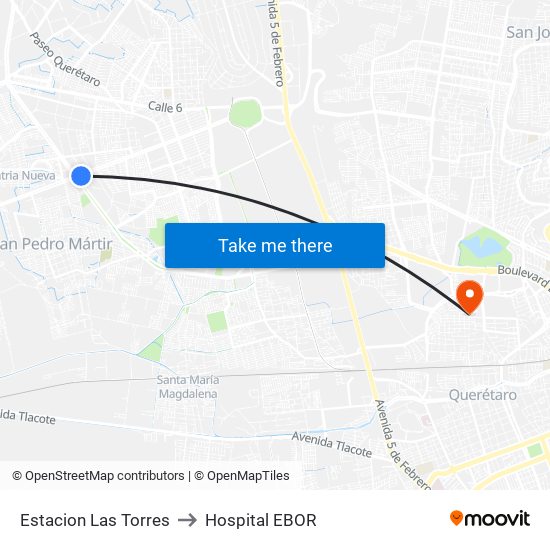 Estacion Las Torres to Hospital EBOR map