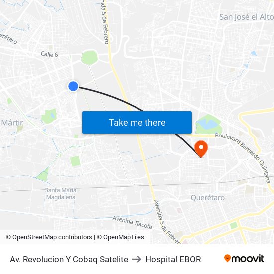 Av. Revolucion Y Cobaq Satelite to Hospital EBOR map