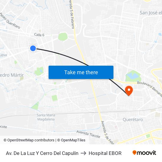 Av. De La Luz Y Cerro Del Capulín to Hospital EBOR map