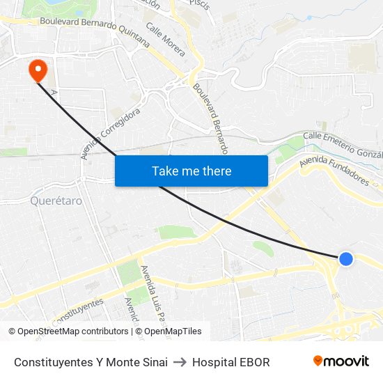 Constituyentes Y Monte Sinai to Hospital EBOR map