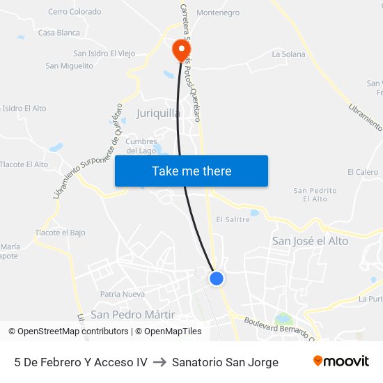 5 De Febrero Y Acceso IV to Sanatorio San Jorge map