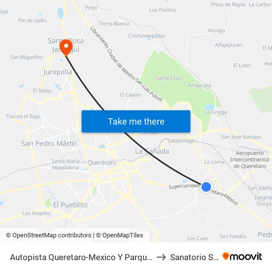 Autopista Queretaro-Mexico Y Parque Industrial El Marques to Sanatorio San Jorge map