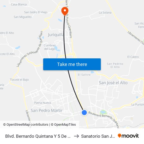 Blvd. Bernardo Quintana Y 5 De Febrero to Sanatorio San Jorge map