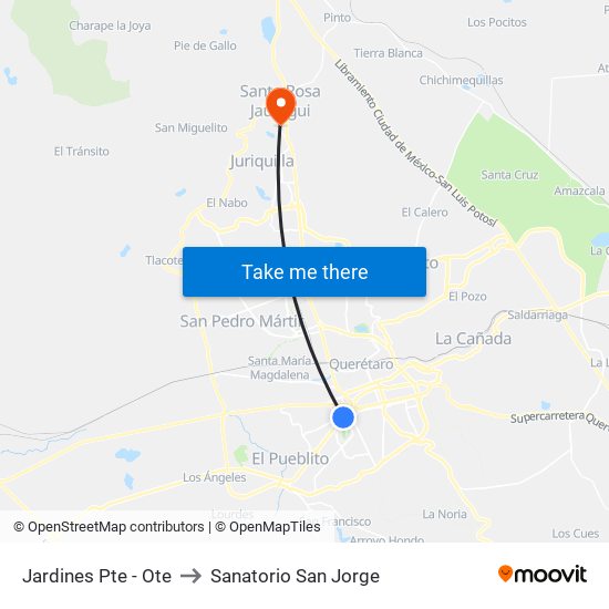 Jardines Pte - Ote to Sanatorio San Jorge map