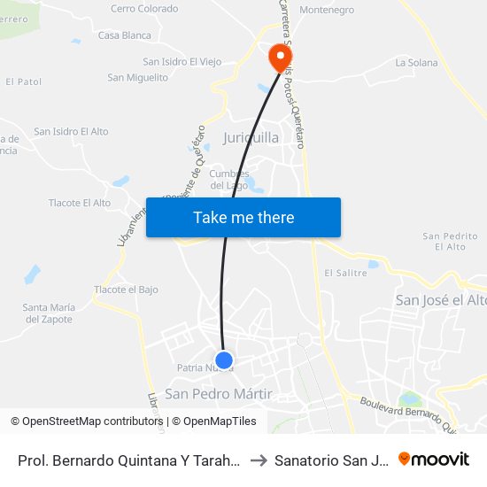 Prol. Bernardo Quintana Y Tarahumaras to Sanatorio San Jorge map