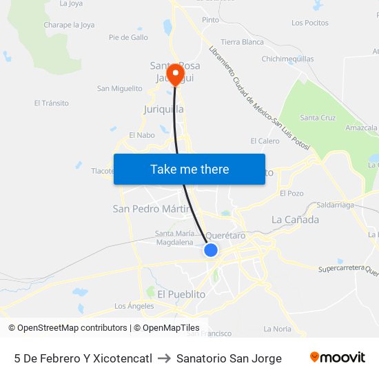 5 De Febrero Y Xicotencatl to Sanatorio San Jorge map