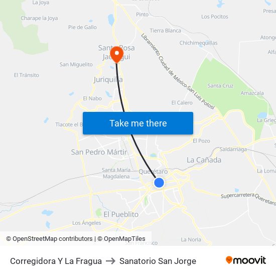 Corregidora Y La Fragua to Sanatorio San Jorge map