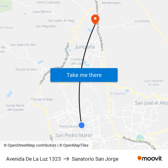 Avenida De La Luz 1323 to Sanatorio San Jorge map