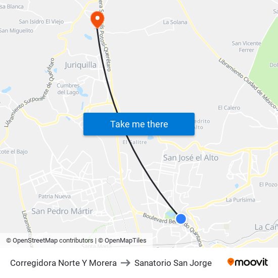 Corregidora Norte Y Morera to Sanatorio San Jorge map
