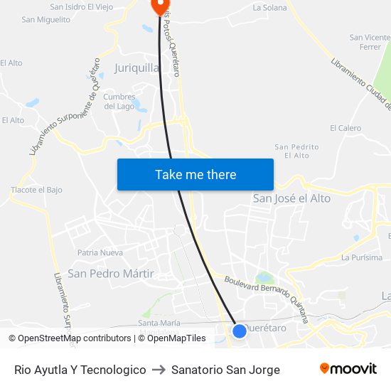 Rio Ayutla Y Tecnologico to Sanatorio San Jorge map