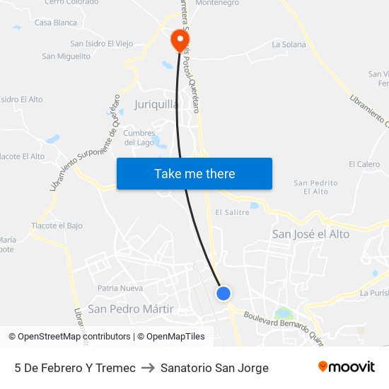 5 De Febrero Y Tremec to Sanatorio San Jorge map